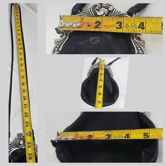 Vtg Rare Brighton One World Mini Mouse Crossbody Black Leather Ornate Kiss Lock - Picture 11 of 11